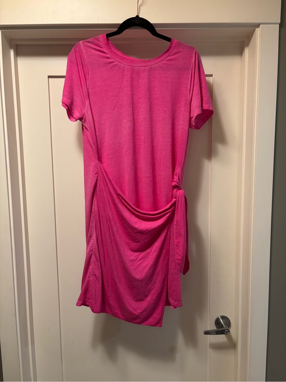 Olivia Sky Hot Pink Side-Knot Short Sleeve Tunic/Dress/Cover-up